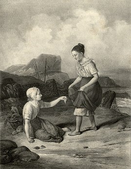 Les Petites Pêcheuses de Dunkerque, 1833, lithographie d'après Jean-Augustin Franquelin.