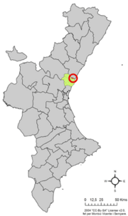 Localização do município de Benavites na Comunidade Valenciana