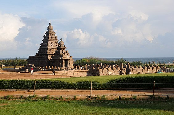 Shore Temple built by the Pallavas at Mamallapuram during the 8th century, now a UNESCO World Heritage Site