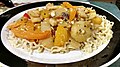 Mandarin orange stir fry vegetables on ramen noodles