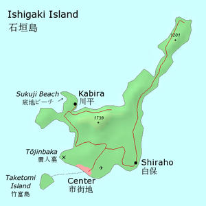 Kaart van het eiland met verhogingen in voet