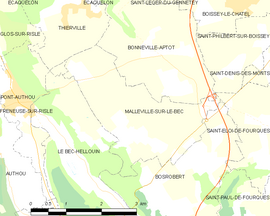 Mapa obce Malleville-sur-le-Bec