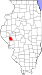Harta statului Illinois indicând comitatul Scott