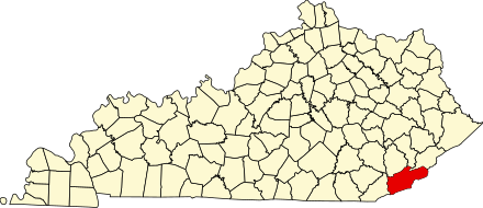 Location of Harlan County in Kentucky Map of Kentucky highlighting Harlan County.svg