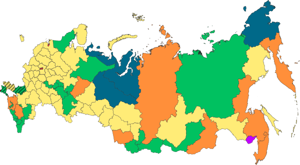 Oroszország szövetségi alattvalóinak térképe (2022), vitatott Krím és Donbass.svg