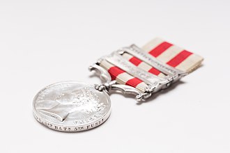 Medal with edge inscription, awarded to Corporal D Alderton, 5th (Northumberland) Fusiliers Medal, campaign (AM 799847-4).jpg