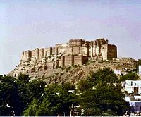 Mehrangarh Fort, Jodhpur, which was built between the 15th and 17th centuries Mehrangarh Fort, Jodhpur. 1981.jpg