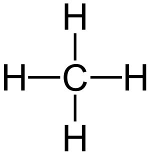 Lewis structure for methane.. कार्बन और हाइड्रोजन परमाणुओं के बीच चार एकल बंधों के चित्रण पर ध्यान दें।