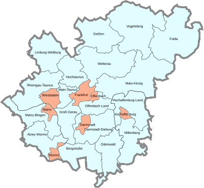 Cidades e distritos da área de Reno-Meno de acordo com a delimitação IHK