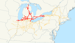 Mapa systému centrální železnice v Michiganu (1918). Svg