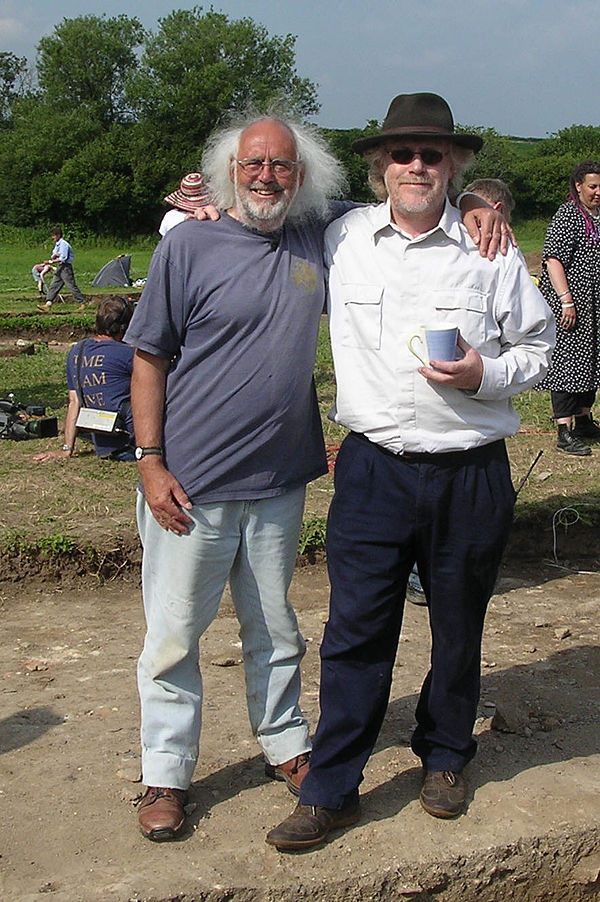 Aston (left) at the Time Team Big Roman Dig in 2005 with the programme's originator and producer, Tim Taylor