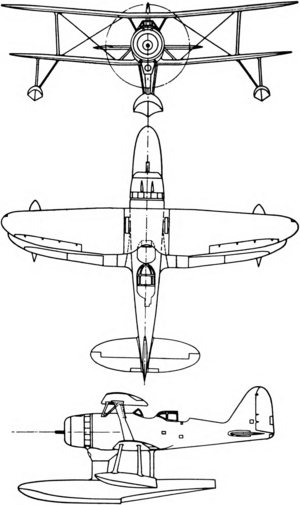 3-view drawing of the Mitsubishi F1M