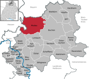 Poziția Mudau pe harta districtului Neckar-Odenwald-Kreis