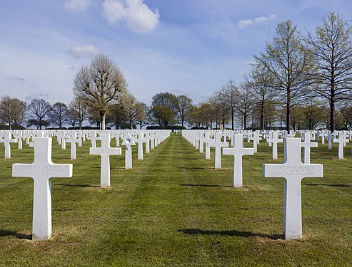 Grave markers in the Netherlands American Cemetery - crosses and a star
