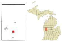 Newaygo County Michigan Sisällytetyt ja rekisteröimättömät alueet Newaygo Highlighted.svg