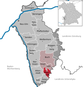 Poziția Oberroth pe harta districtului Neu-Ulm