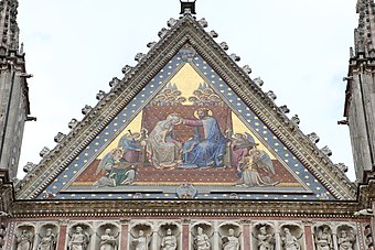 Gothic mosaic pediment decoration at Orvieto Cathedral (Orvieto, Italy)