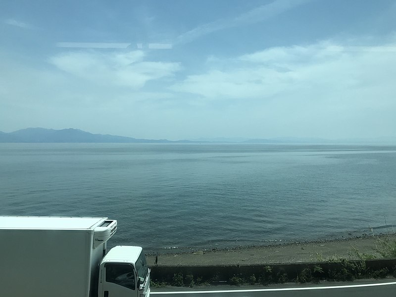 File:Osumi Peninsula and Kagoshima Bay from train near Hirakawa Station.jpg