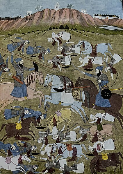 File:Painting from an illustrated folio of a Mughal manuscript depicting the Battle of Rahon (1710). Likely from the ‘Tawarikh-i Jahandar Shah’, Awadh or Lucknow, ca.1770.jpg