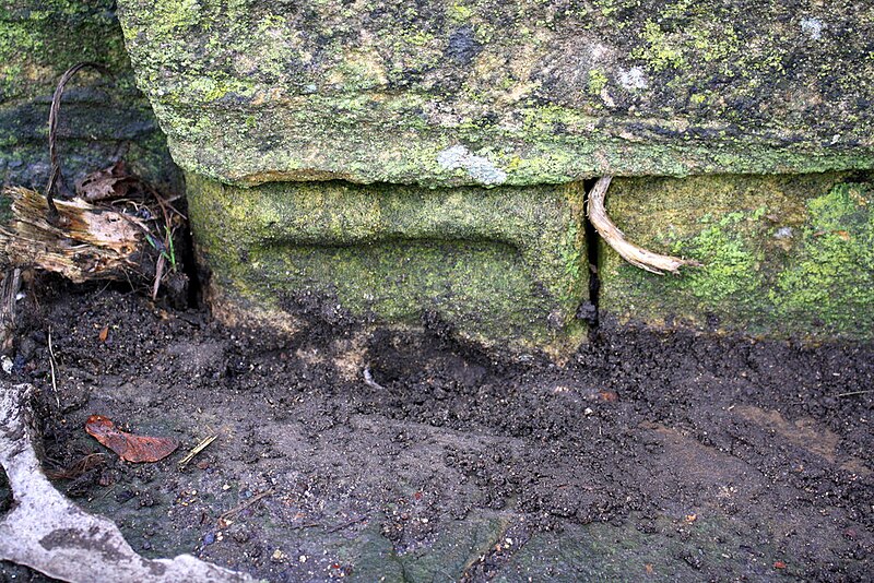 File:Partly-buried benchmark on Crawley Bridge - geograph.org.uk - 5264494.jpg