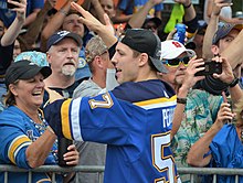 Perron during the 2019 Stanley Cup parade Perron during the 2019 Stanley Cup parade.jpg