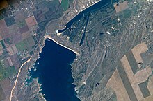 Oahe Dam from the International Space Station Pierre South Dakota.jpg