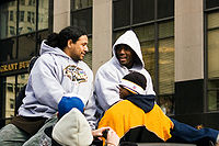 Steelers defenders Troy Polamalu (left) and Ryan Clark (right) at the Super Bowl XLIII victory parade in Pittsburgh. Polamalu and clark SB43 parade.jpg