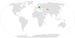 Map indicating locations of Poland and Uzbekistan