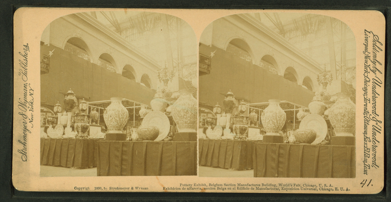 File:Pottery exhibit, Belgium section Manufactures building, World's Fair, Chicago, U.S.A, by Strohmeyer & Wyman.png