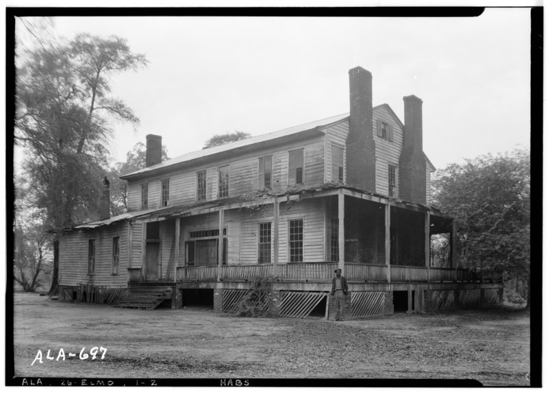 File:REAR AND SIDE VIEW S.E. - Governor Benjamin Fitzpatrick House, State Route 14 vicinity, Elmore, Elmore County, AL HABS ALA,26-ELMO,1-2.tif