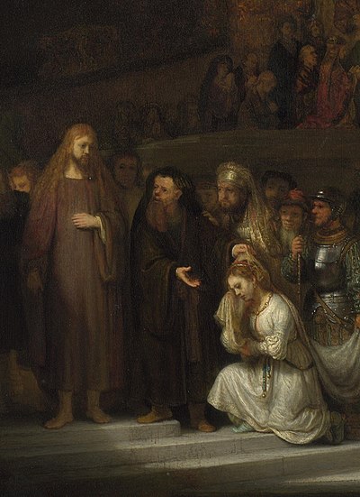 The Woman Taken in Adultery by Rembrandt depicts Jesus and the woman taken in adultery. Religion affects views on issues in sexual ethics, including adultery.