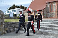 The Governor of the Falkland Islands (centre) in 2016.