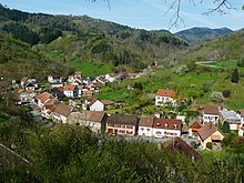 Vue sur la Biaise et la route de Naugigoutte depuis le Feignet.