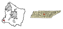 Rutherford County Tennessee Obszary włączone i nieposiadające osobowości prawnej Eagleville Highlighted 4722360.svg