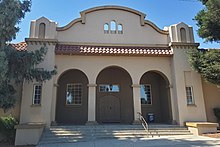 San Juan Community Hall, built in the 1920s in a Mission Revival style.