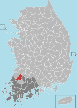 長城郡在韓國及全羅南道的位置