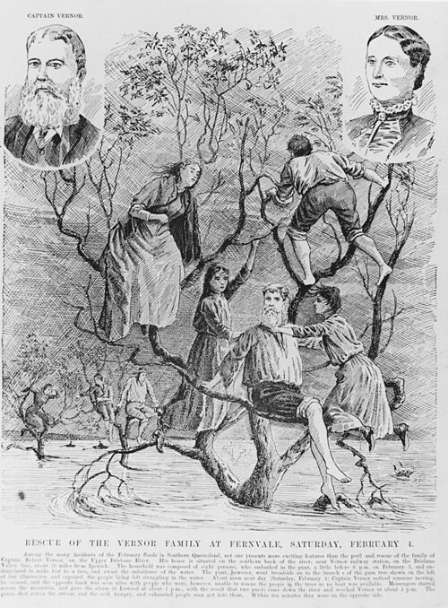 An engraving depicting the Vernor family rescue