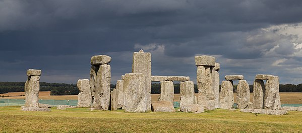 The world famous Stonehenge in a stormy day, a prehistoric monument located in the southwest of England, near Salisbury, in the Wiltshire county. Stonehenge is the remains of a ring of standing stones set within earthworks that dates anywhere from 3000 BC to 2000 BC.
