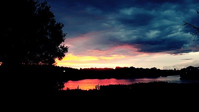 Sunset reflection with clouds