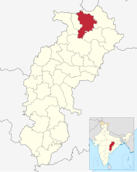 मानचित्र जिसमें सूरजपुर ज़िला Surajpur district हाइलाइटेड है