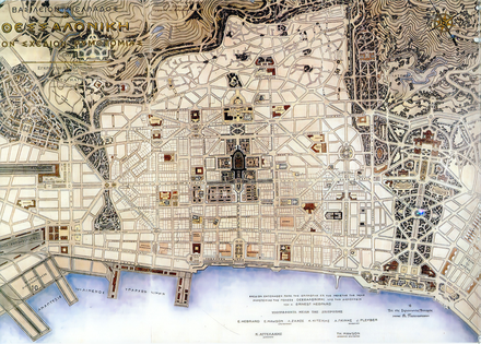 Plan for central Thessaloniki by Ernest Hébrard. Much of the plan can be seen in today's city centre.