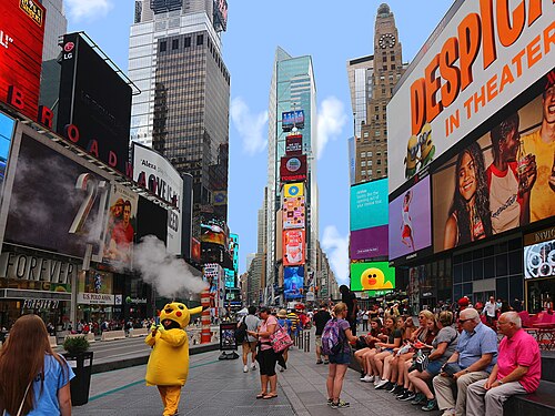 In the crowd of tourists in Times Square, Manhattan, NY