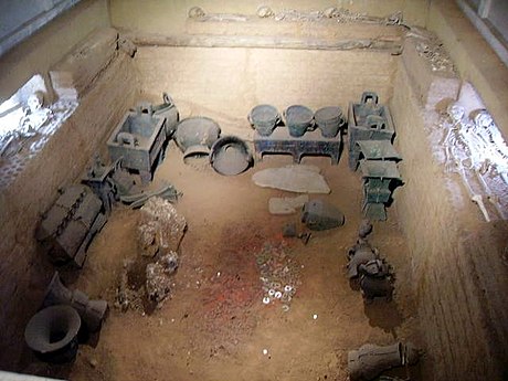 Tomb of Fu Hao, c. 1200 BC, containing some 200 bronze vessels with 109 inscriptions in oracle bone script of Fu Hao's name.[35]