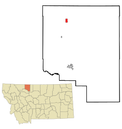 Toole County Montana Incorporated and Unincorporated areas Sunburst Highlighted.svg