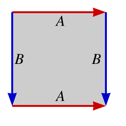 Si può ottenere un toro partendo da un quadrato, incollando prima i lati opposti di tipo A e quindi i lati opposti di tipo B (l'ordine in cui vengono incollati non è importante).