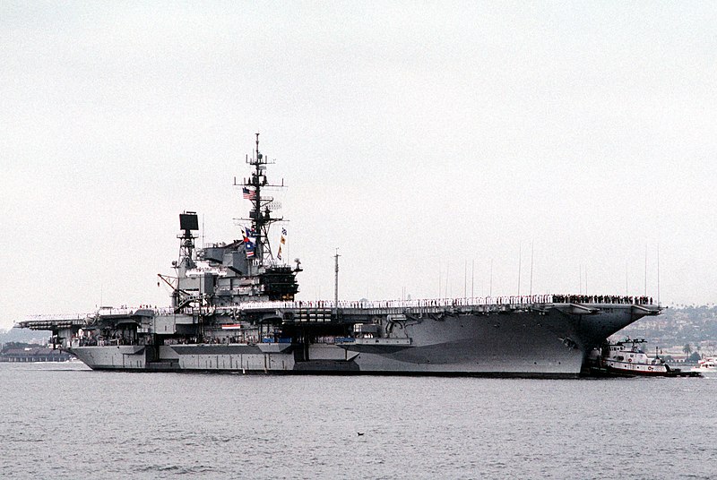 File:USS Midway (CV-41) pushed to pier, September 1991.jpg