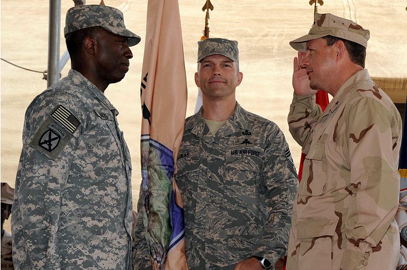 File:US Navy 090205-F-3682S-081 Rear Adm. Anthony M. Kurta gives his first salute as Commander of Combined Joint Task Force-Horn of Africa to Army Gen. William E. Ward, commander of U.S. Africa Command.jpg