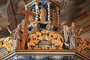 English: Detail of the pulpit in Ulricehamn church, Ulricehamn, Sweden. The pulpit was made in 1717 by Hans Christoffer Datan.