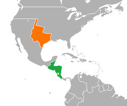 Map indicating locations of United Provinces of Central America and Republic of Texas