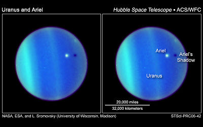 Als während der Opposition vom August 2006 die Äquatorgebiete in Richtung Sonne wiesen, konnte mit dem Hubble-Weltraumteleskop zum ersten Mal ein Durchgang eines seiner Monde (Ariel) und dessen Schattenwurf beobachtet werden.